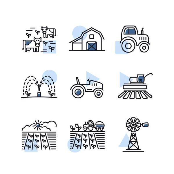 Farm Field Isolated Icon Set Agriculture Sign Graph Symbol Your — Vector de stock