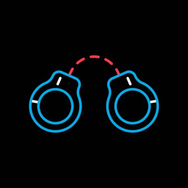 Kelepçe vektörü siyah arkaplan simgesinde izole edildi. Polis işareti. Gösteri, protesto, grev, devrim. Web sitenizin tasarımı için grafik sembolü, logo, uygulama, UI