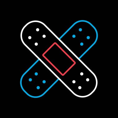 Siyah arkaplan simgesinde izole edilmiş yapıştırıcı vektörü. İlaç ve sağlık sigortası, tıbbi destek işareti. Tıbbi web sitesi ve uygulama tasarımı için grafik sembolü, logo, uygulama, UI