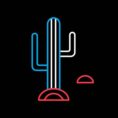 Çöl kaktüsü vektörü siyah arkaplan simgesinde izole edildi. Doğa işareti. Seyahat ve turizm web sitesi ve uygulama tasarımı, logo, uygulama, UI için grafik sembolü