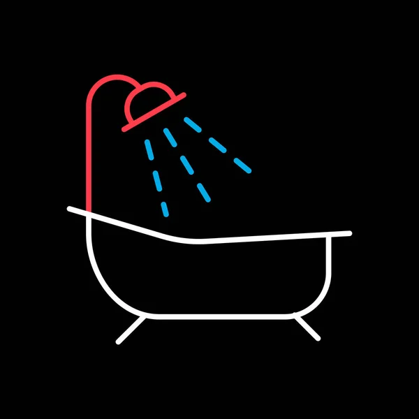 Banyo Vektörü Siyah Arkaplan Simgesinde Izole Edildi Duş Işaretli Banyo — Stok Vektör