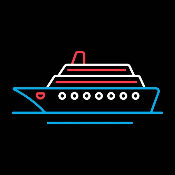 Vecteur Plat Paquebot Croisière Isolé Sur Icône Fond Noir Symbole — Image vectorielle