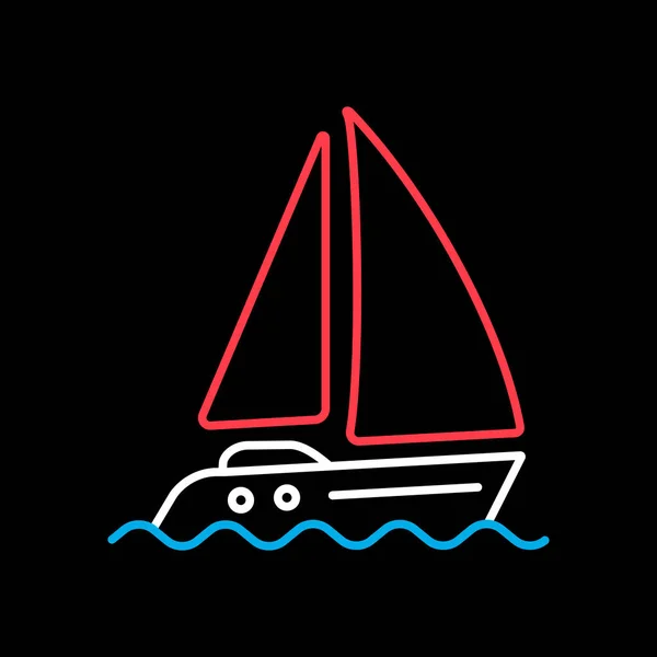 Voile Yacht Vecteur Plat Isolé Sur Fond Noir Icône Symbole — Image vectorielle