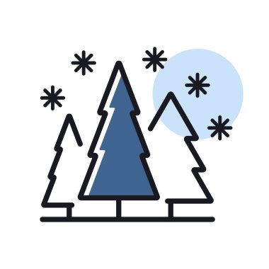 Kar ormanı vektörü ikonu izole etti. Kış işareti. Seyahat ve turizm web sitesi ve uygulama tasarımı, logo, uygulama, UI için grafik sembolü
