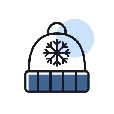 Kar tanesi ve ponpon taşıyıcı izole edilmiş ikonlu kış şapkası. Kış işareti. Seyahat ve turizm web sitesi ve uygulama tasarımı, logo, uygulama, UI için grafik sembolü