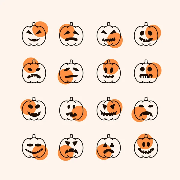 Conjunto Iconos Vector Linterna Gato Calabaza Halloween Caras Talladas Espeluznantes — Vector de stock