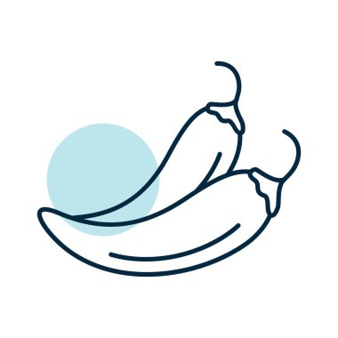 İki kırmızı biber izole edilmiş tasarım vektörü ikonu. Sebze işareti. Gıda ve içecek web sitesi için grafik sembolü, uygulama tasarımı, mobil uygulamalar ve yazdırma ortamı, logo, UI