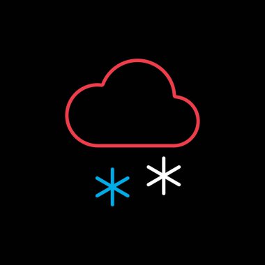 Siyah arkaplanda kardan izole vektör ikonu olan bulut. Meteoroloji işareti. Seyahat, turizm ve hava durumu web sitesi ve uygulama tasarımı, logo, uygulama, UI için grafik sembolü
