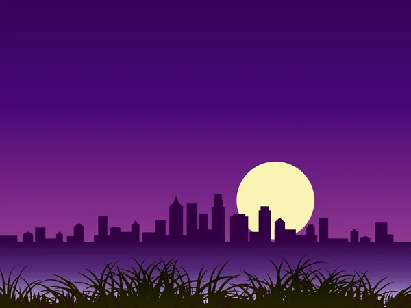 Sílhueta de cidade noturna com lua —  Vetores de Stock