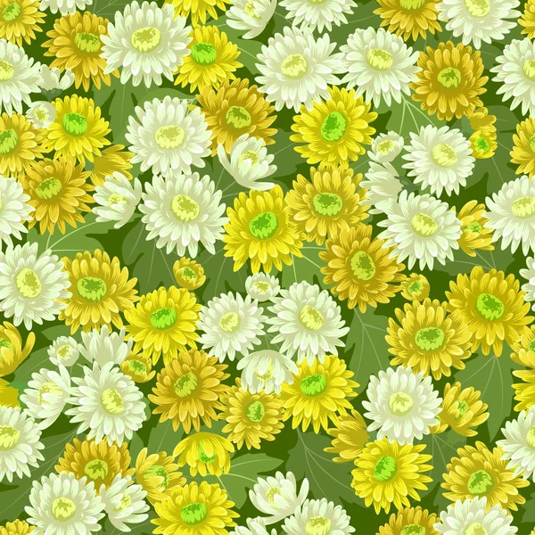 Nahtlose gelbe weiße Chrysanthemen Hintergründe — Stockvektor