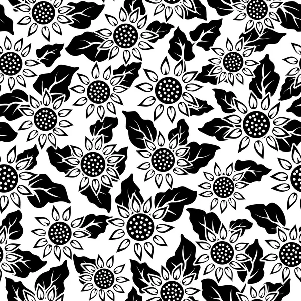 Kwiat słonecznika czarno na białym bez szwu — Wektor stockowy
