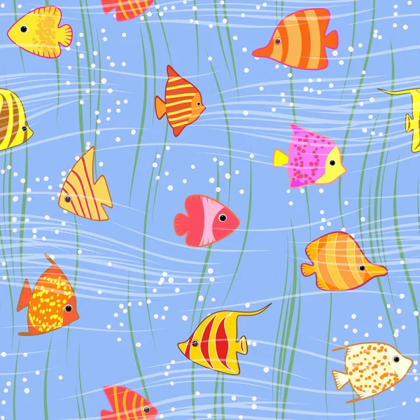 Seamless multicolored tropical fish background — Stock Vector