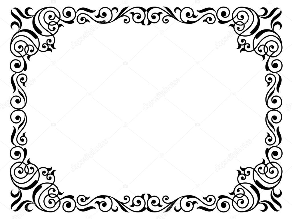 Calligraphy penmanship curly baroque frame black