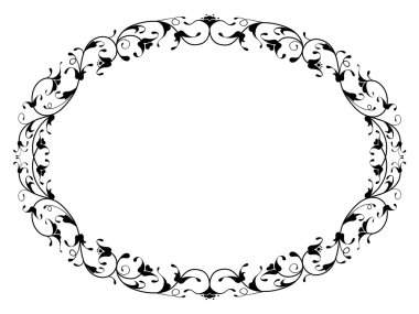 siyah oval çerçeve oryantal çiçek süs