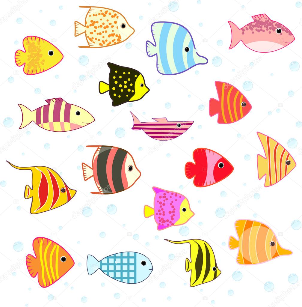 Cartoon tropical fish set