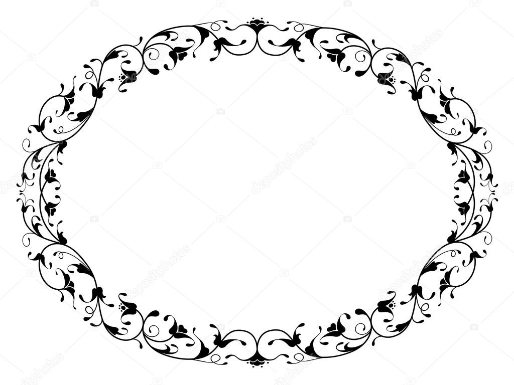 Oriental floral ornamental black oval frame