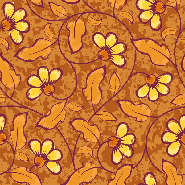 Flores amarillas abstractas fondo marrón sin costuras — Vector de stock