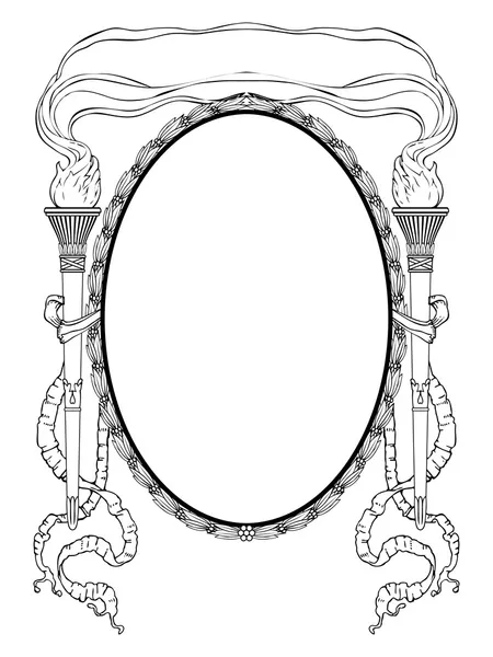 Oval frame met fakkel licht linten voor portret — Stockvector