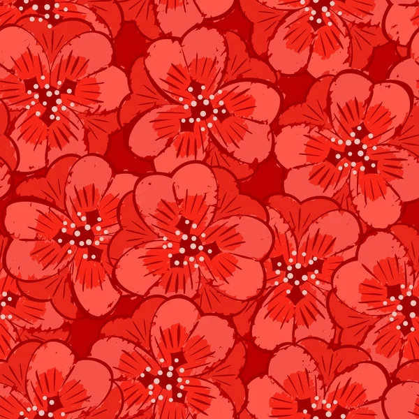 Abstract red flowers seamless pattern — Stock Vector
