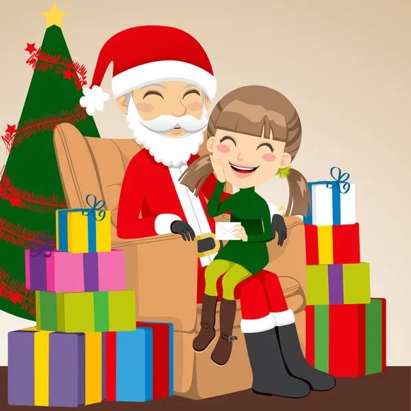 女孩和圣诞老人 — 图库矢量图片