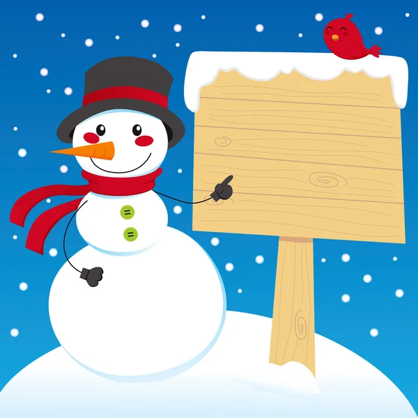 Snowman Sign Post — Stockvector