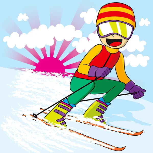 วัยรุ่นเล่นสกีอย่างรวดเร็ว — ภาพเวกเตอร์สต็อก