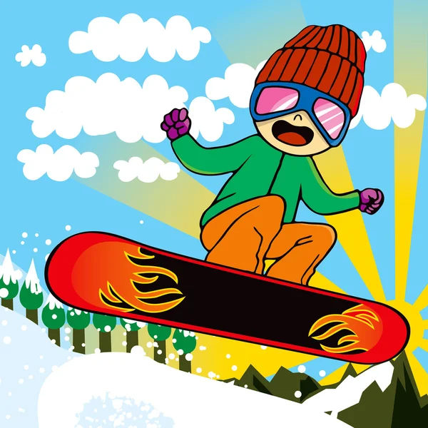 Aktív snowboardos gyerek — Stock Vector