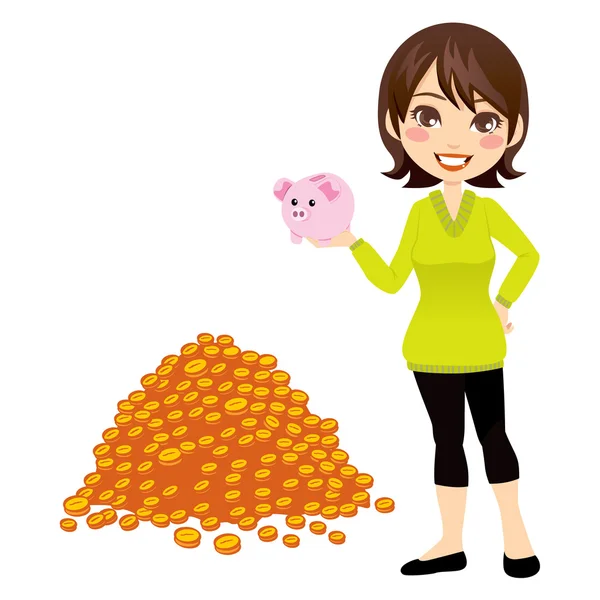 Mujer sosteniendo Piggybank — Vector de stock