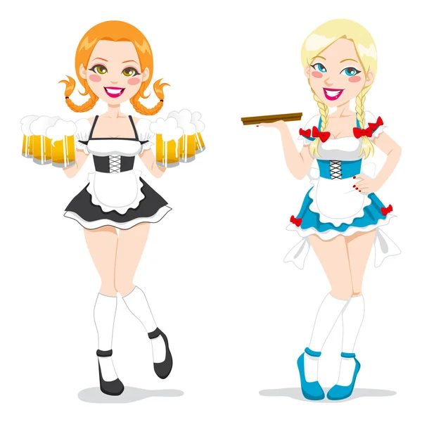 Belles serveuses Oktoberfest — Image vectorielle