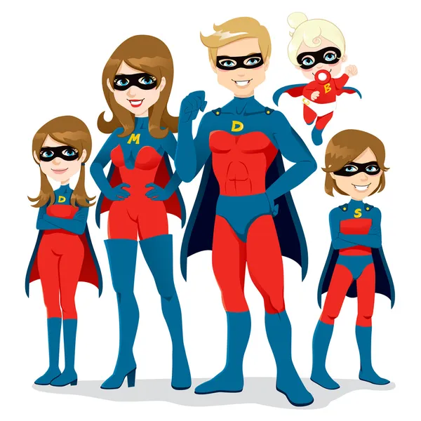 Fantasia de família de super-heróis — Vetor de Stock