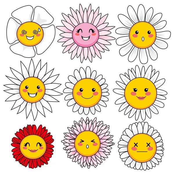 Caras de flores divertidas — Vector de stock