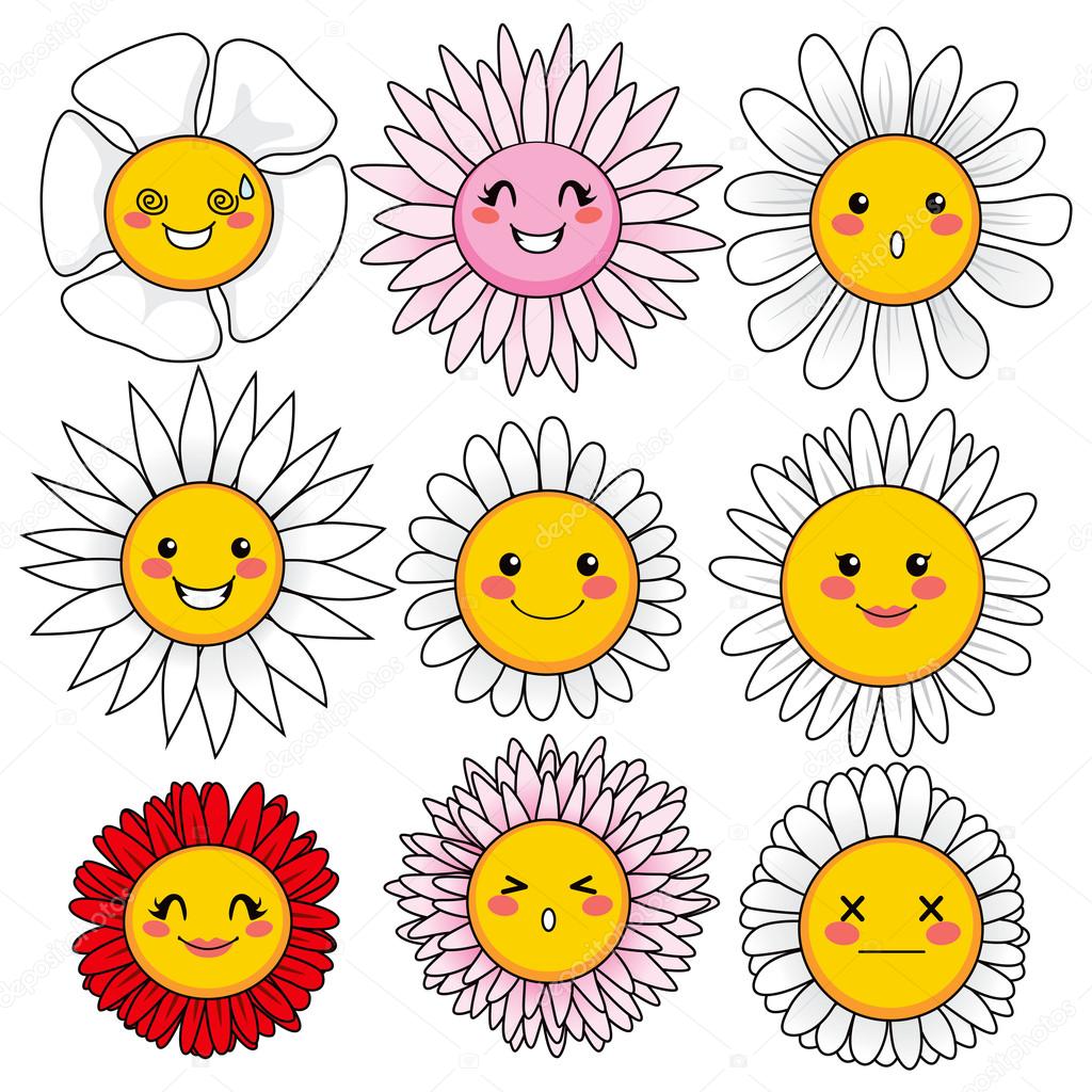 Funny Flower Faces — Stock Vector © Kakigori #14483541