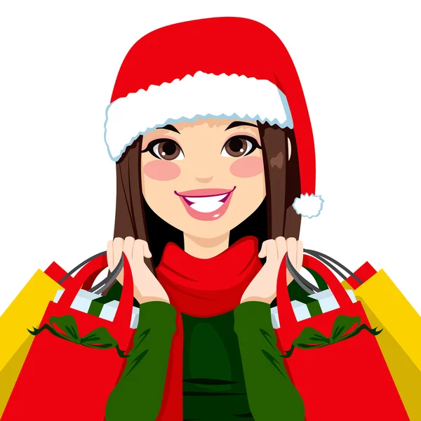 Christmas shopping brunett — Stock vektor