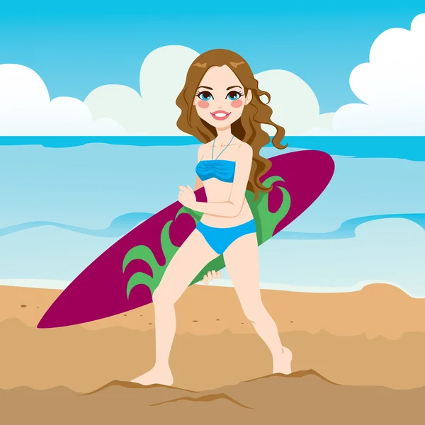 Young Woman Surfer — Stock Vector