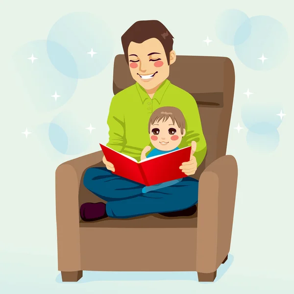 Papá e hijo leyendo — Vector de stock