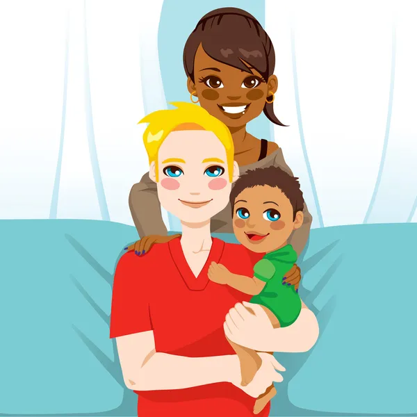 Mutlu Interracial aile — Stok Vektör