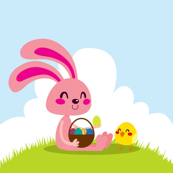 Easter Bunny and Chick — Stock Vector