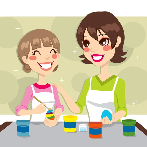 Madre e hija pintando — Vector de stock