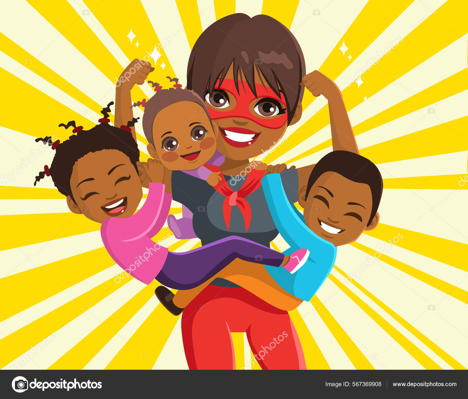 Image vectorielle Forte Super Maman Saine D'origine Africaine Avec Ses  Trois Mignons par ©Kakigori - 567369908, image size:1600x1364