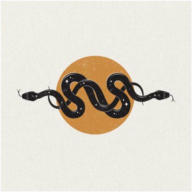 Serpent and moon vintage paper hand drawn illustration spiritual mystic clipart design clipart