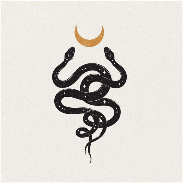 Serpent and moon vintage paper hand drawn illustration spiritual mystic clipart design
