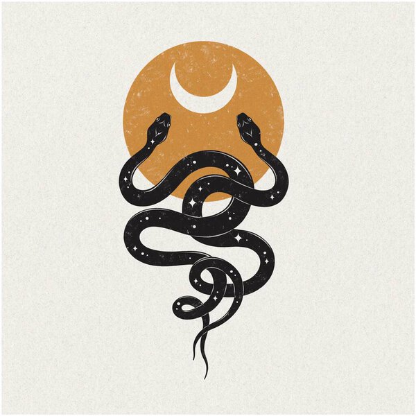 Serpent and moon vintage paper hand drawn illustration spiritual mystic clipart design