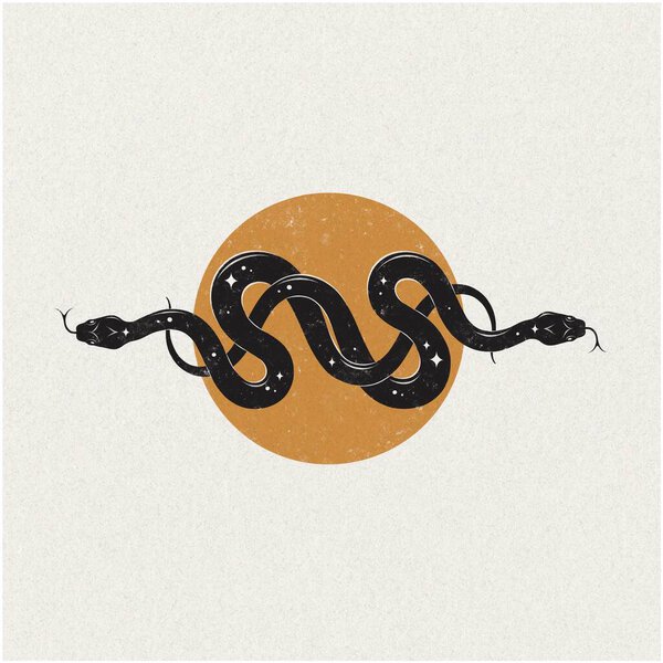 Serpent and moon vintage paper hand drawn illustration spiritual mystic clipart design