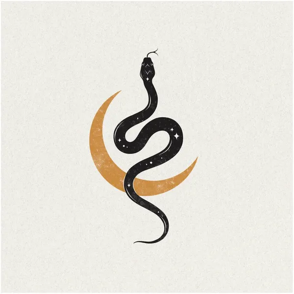 Serpiente y luna vintage papel dibujado a mano ilustración espiritual mística clipart diseño — Foto de Stock