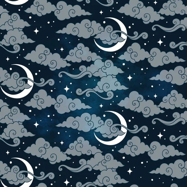 Modèle Sans Couture Vectoriel Avec Des Corps Célestes Lunes Étoiles — Image vectorielle