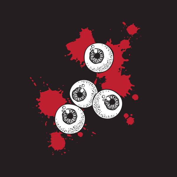 Human eyeballs isolated. Halloween sticker, print or blackwork tattoo hand drawn vector illustration.