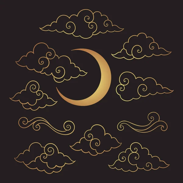 伝統的な東洋の雲の装飾ベクトル絶縁要素のコレクションのセット — ストックベクタ