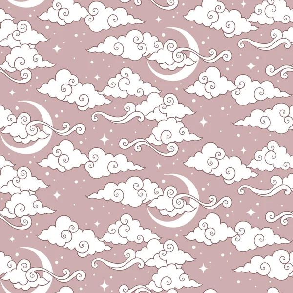 Gök cisimleri, uydular, yıldızlar ve bulutlar ile kusursuz bir desen. Pastel çizilmiş tekstil veya paket tasarımı.
