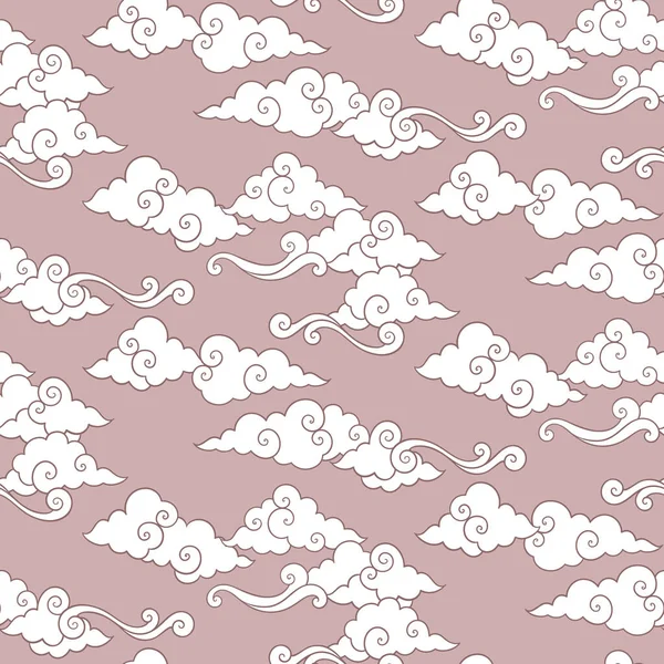 Oryantal bulutlu vektör gökyüzü kusursuz desen. Pastel çizilmiş rahat tekstil veya sihirli ambalaj tasarımı.