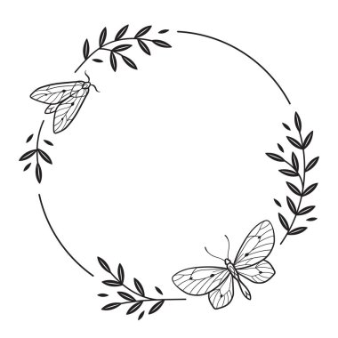 Grafik şeklinde elle çizilmiş yuvarlak çiçek çerçevesi.